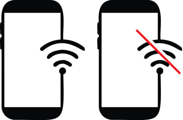 WIFI with  smart phone icon. no wifi signal connection error smart phone icon. Disconnect wifi icon set. Lost wireless fidelity connection, no Wi-Fi connection sign symbol. No wifi forbidden sign.
