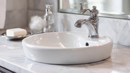 Fototapeta premium Modern bathroom sink and faucet detail