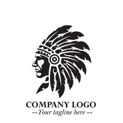 Black and White Tribal Chief Logo Symbol in Bold Traditional Vector Design for Cultural Identity