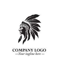 Black and White Tribal Chief Logo Symbol in Bold Traditional Vector Design for Cultural Identity