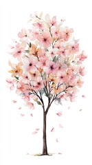 A beautiful tree adorned with delicate pink blossoms, showcasing the elegance of spring with petals gently falling around it.