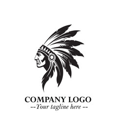 Black and White Tribal Chief Logo Symbol in Bold Traditional Vector Design for Cultural Identity