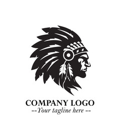 Black and White Tribal Chief Logo Symbol in Bold Traditional Vector Design for Cultural Identity