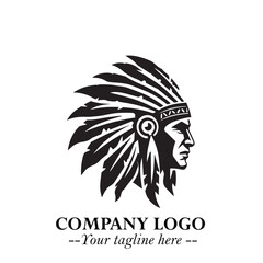 Black and White Tribal Chief Logo Symbol in Bold Traditional Vector Design for Cultural Identity