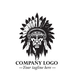 Black and White Tribal Chief Logo Symbol in Bold Traditional Vector Design for Cultural Identity