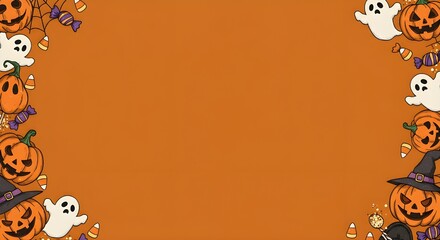 Cartoon pumpkin frame and border illustration for a Halloween card design or bannerCartoon pumpkin frame and border illustration for a Halloween card design or banner