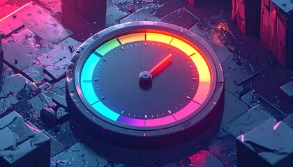 Futuristic gauge with a vibrant rainbow dial