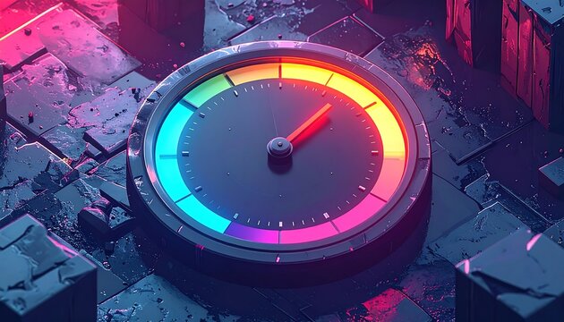Futuristic gauge with a vibrant rainbow dial - Powered by Adobe