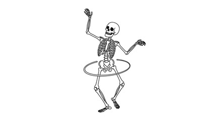 Dancing Skeleton Illustration: A skeletal figure, animated and lively, dances with a hula hoop, showcasing a playful depiction of the human form.