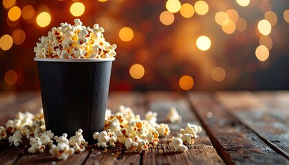 Popcorn Delight - A Cinematic Treat on Rustic Wood.