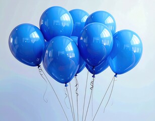 Bunch of Blue Balloons Floating Against a Light Background.