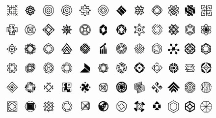 set of black and white icons for design