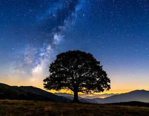 Silhouetted tree under a vibrant night sky