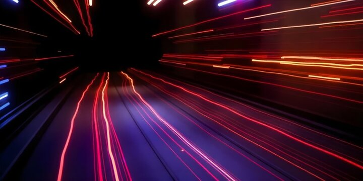 Abstract image with light trails in red, orange, and purple colors, creating a sense of speed and motion, light background - Powered by Adobe