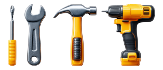 Collection of Essential Hand Tools with Yellow Accents