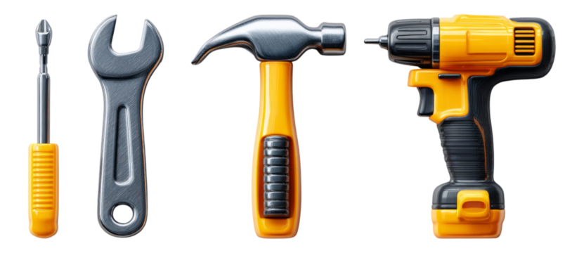 Collection of Essential Hand Tools with Yellow Accents