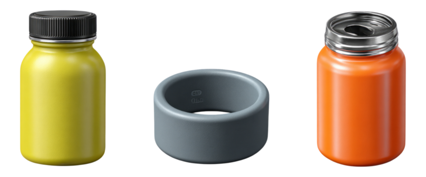 Colorful Bottles and Gray Ring Isolated on Transparent Background