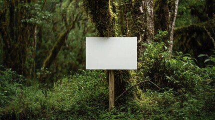 Discover a lush jungle scene with a blank sign ready for your message, creating a natural and inviting atmosphere perfect for eco-tourism, conservation, or outdoor adventure promotions