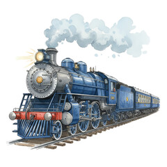 Obraz premium Vintage locomotive emitting smoke, a symbolic journey towards progress and innovation, against an