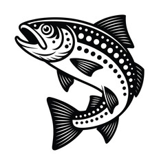 Detailed Black and White Vector Illustration of Jumping Fish for Fishing and Outdoor Design
