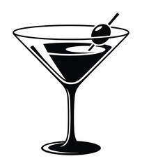 Cocktail Glass Silhouette, Party and Celebration Drink Symbol