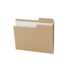 Simple manila folder with organized documents, isolated on a transparent setting ready for various