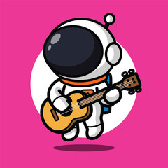 Cute Astronaut Playing Guitar Illustration for Space Cartoon Character and Music Mascot Design