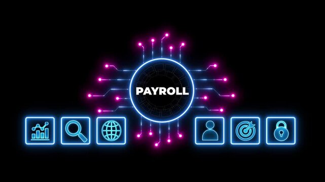 Payroll Management and Financial Processing System. employee salaries, scheduling, on payroll management with icons for payment, analysis finance, and efficient payroll operations