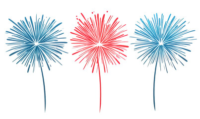 Fototapeta premium Festive fireworks in red and blue isolated on transparent background, symbolizing celebration, independence, and patriotic spirit, perfect for holidaythemed designs