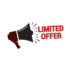 Loudspeaker or megaphone announcing a limited offer in bold red text, perfect for sales, promotions, and urgent marketing.