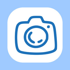 Simple blue camera icon on a rounded white square against a light blue background