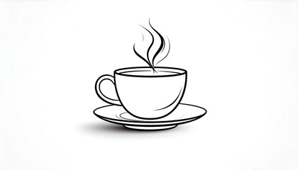 Simple black and white cup of steaming coffee