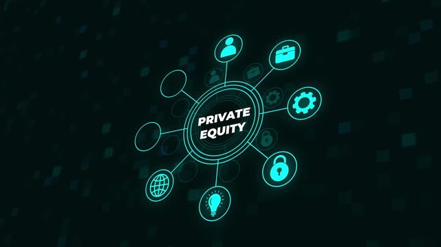 private equity with financial symbols, showcasing investment strategies and business growth.