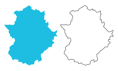 Fototapeta premium Map of Extremadura autonomous community of Spain. Map with detailed outlines and blue silhouettes