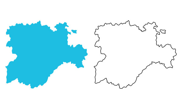 Map of Castile and Leon autonomous community of Spain. Map with detailed outlines and blue silhouettes