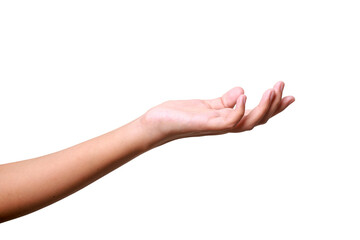 Female hand to hold something isolated on white background with clipping path.