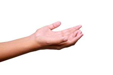 Female hand to hold something isolated on white background with clipping path.