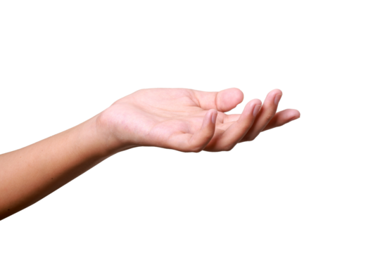 Female hand to hold something like business card or blank paper isolated on white background with clipping path.