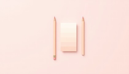 Pale Pink Stationery Set Featuring Two Pencils and a Gradient Color Swatch Arranged on a Coordinated Background