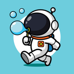 Cute Astronaut Blowing Bubbles Illustration for Space Cartoon Character and Fun Cosmic Concept