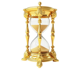 Elegant golden hourglass isolated on transparent background, a timeless symbol of fleeting moments and the precious nature of time, rendered in exquisite detail