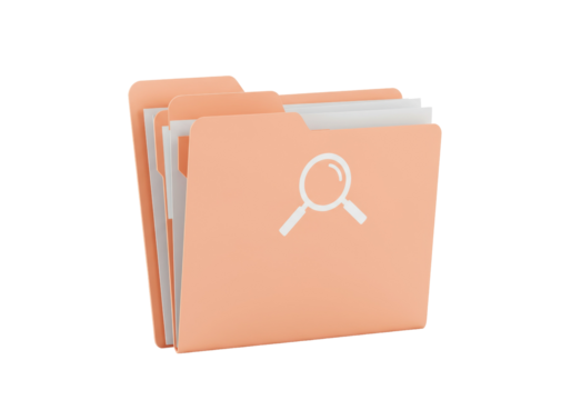 Peach folder with magnifying glass isolated PNG, search file concept for document management and data organization