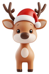 Fototapeta premium PNG Christmas reindeer wearing santa hat illustration animal cute.