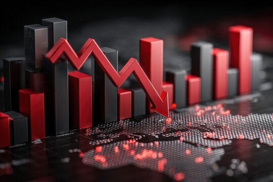 Economic downturn represented with a red graph overlaying bar charts