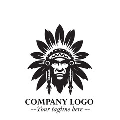 Black and White Tribal Chief Logo Symbol in Bold Traditional Vector Design for Cultural Identity