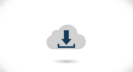 Fototapeta premium A blue download arrow pointing down into a cloud on a white background in a simple design ai generated