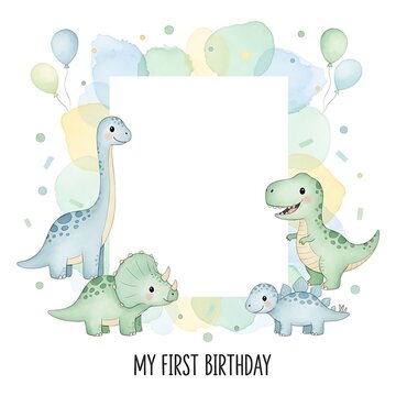 Cute Dinosaur First Birthday Frame.