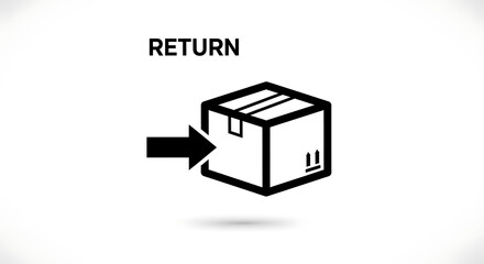 A black arrow pointing to a box with the word return above it on a white background ai generated