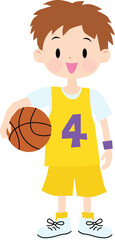 Illustration of a boy holding a basketball wearing yellow jerseys. Vector Illustration.