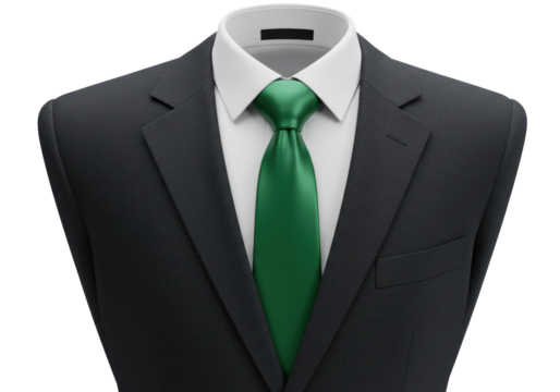Isolated suit with green tie. Dress code outfit for men, businessman clothing. Work style - Powered by Adobe
